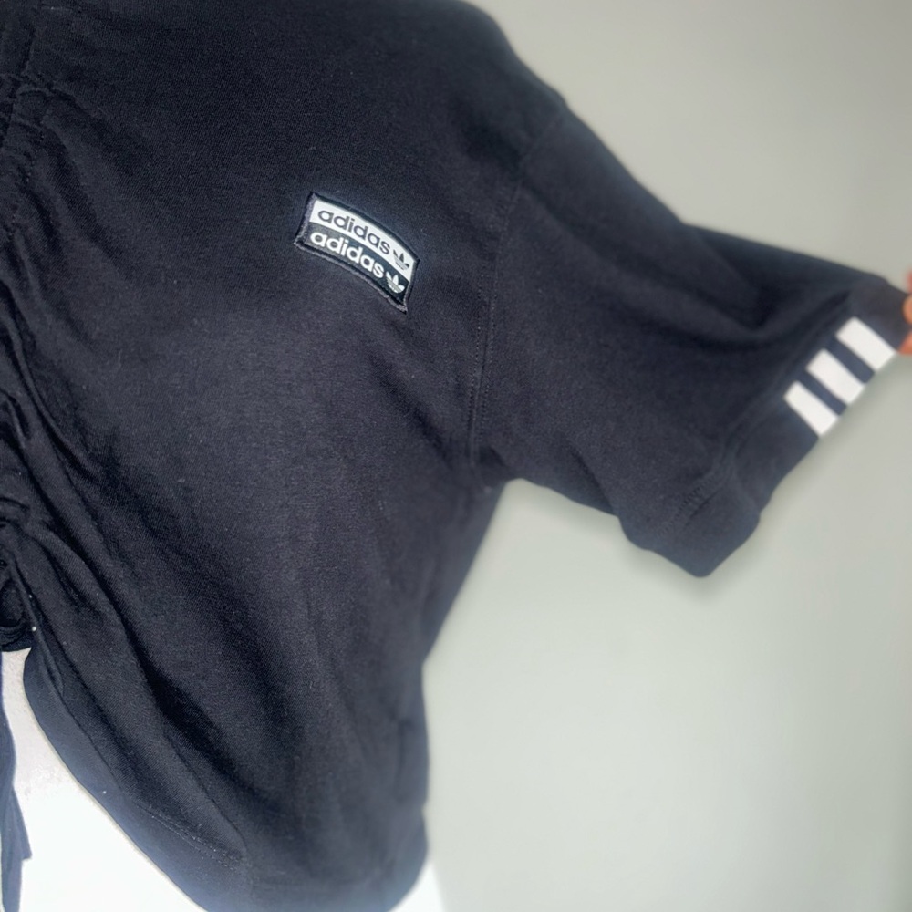 Adidas Black Ruched Drawstring cropped T-Shirt - Picture 2 of 4